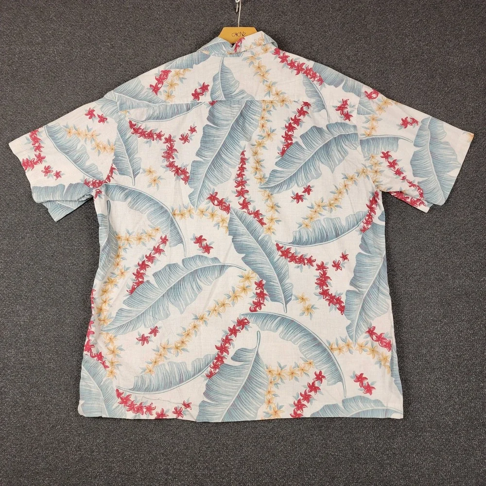 Batik Bay Mens XL Tropical Reverse Print Cotton Aloha Shirt Floral Palm White - Picture 5 of 8